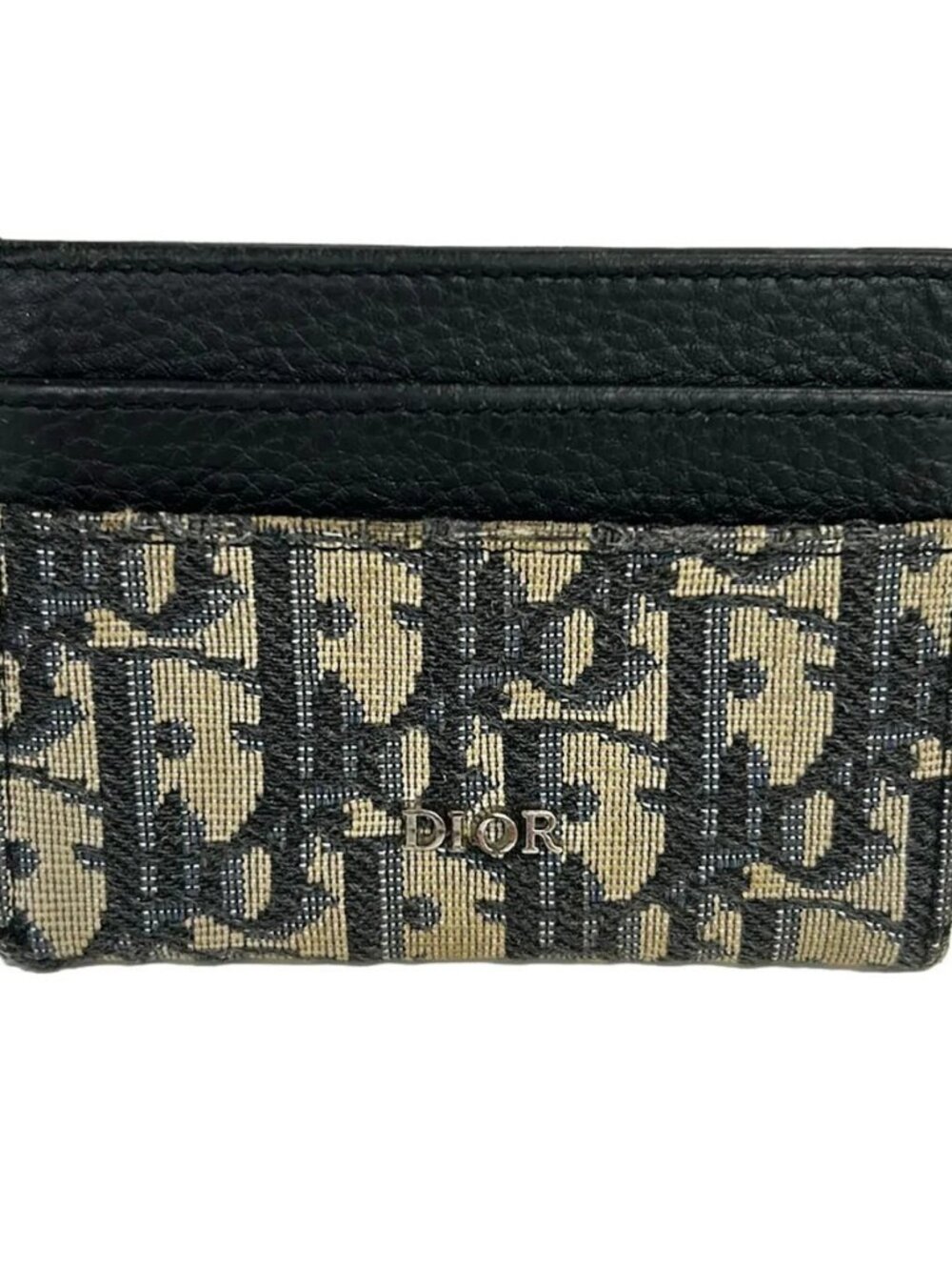 DIOR/ChristianDior Oblique/Montaigne Black Beige Jacquard Leather Card Case